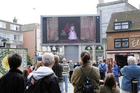 Dover Market Square wedding on big screen.