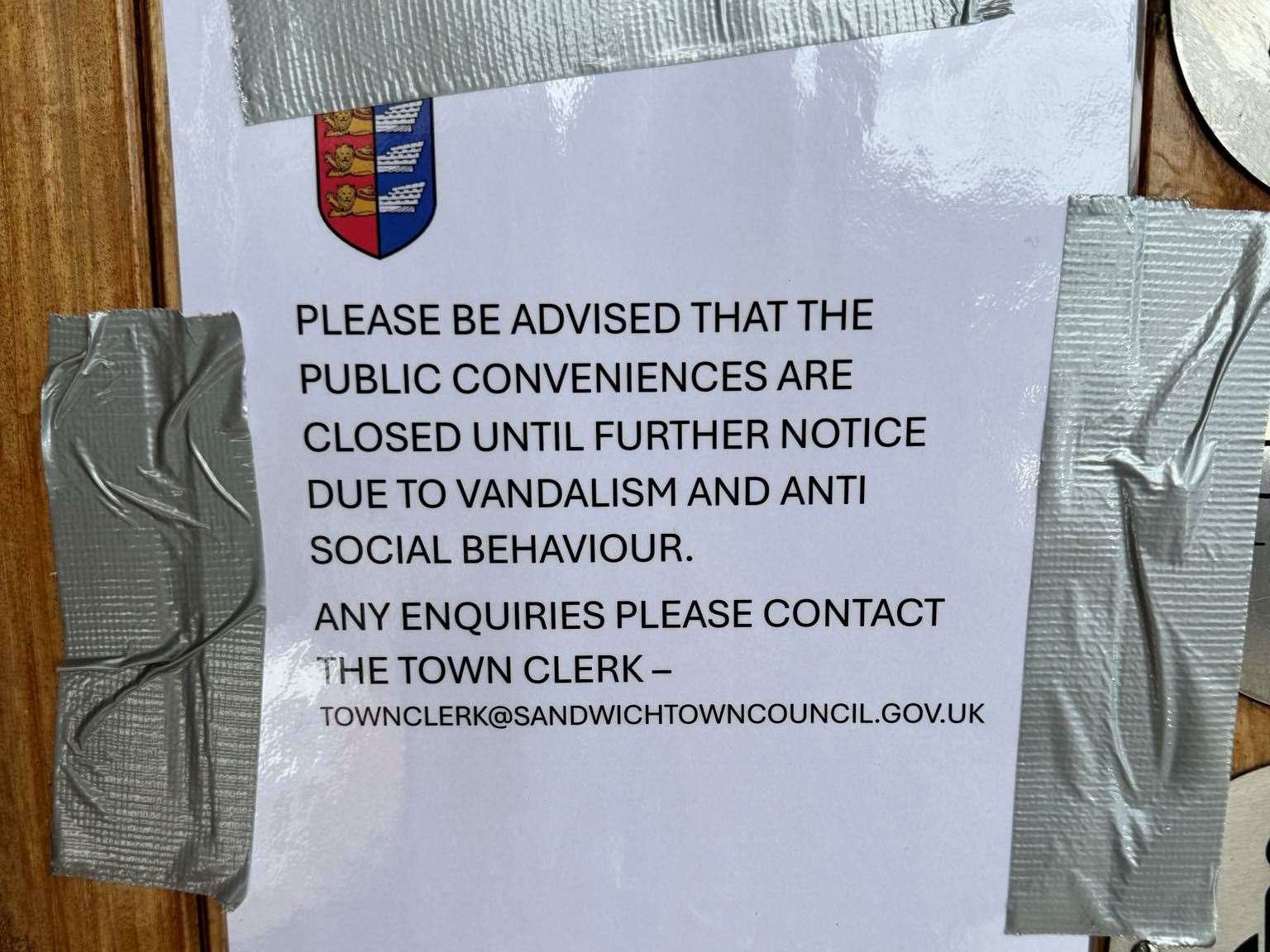 A sign displayed on the doors saying the facilities cannot be used. Picture: Cllr Dan Friend