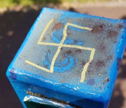 Cllr Laura Edie reported the swastika graffiti on the children's climbing frame Photo: Laura Edie