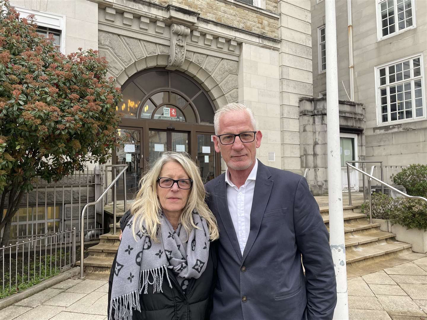 Anna Kerley with her partner Dean Skirrow outside County Hall in Maidstone yesterday