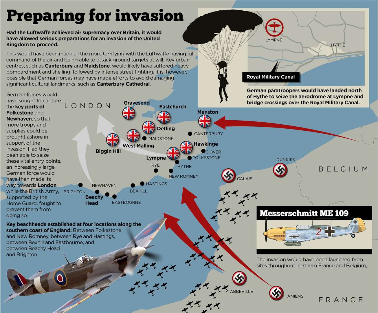 Graphic showing what the start of a German invasion may have looked like