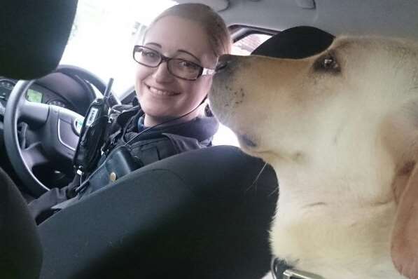 Police officers took the dog home. Pic: KentPoliceAshford