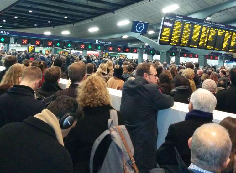 Commuters have described being packed "like sardines" on the platform. Picture: Lizzie Fenwick