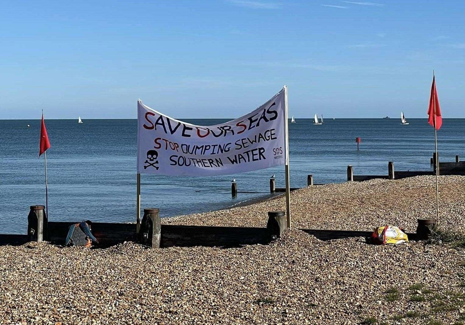 SOS Whitstable are protesting for an end to sewage discharges into the sea and a return to the public ownership of water utility companies. Photo: SOS Whitstable