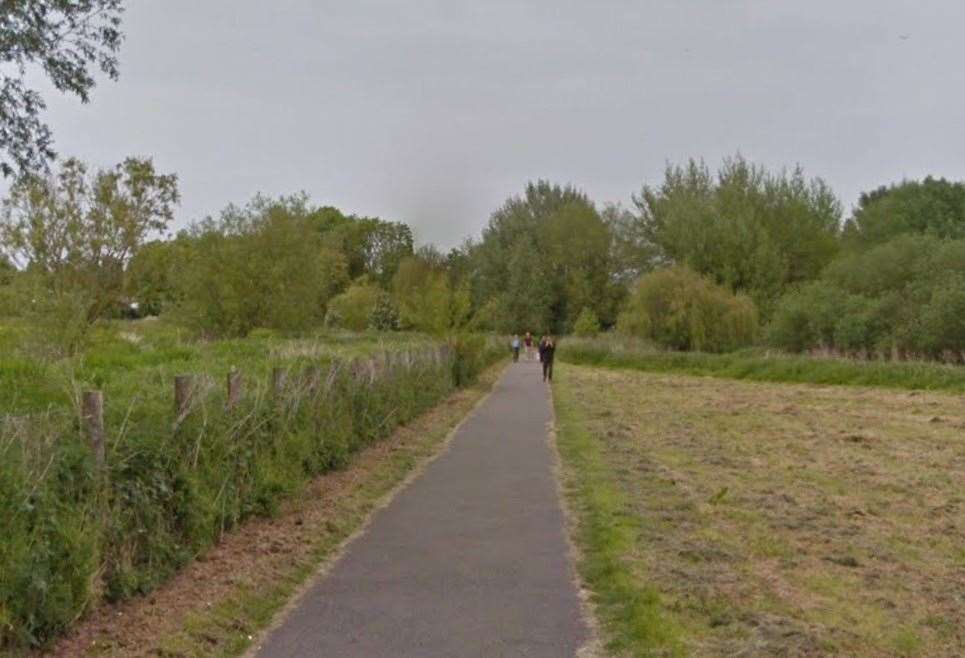 A dog was sprayed by an unknown substance as a woman walked her pet along the Great Stour Way in Canterbury. Picture: Google