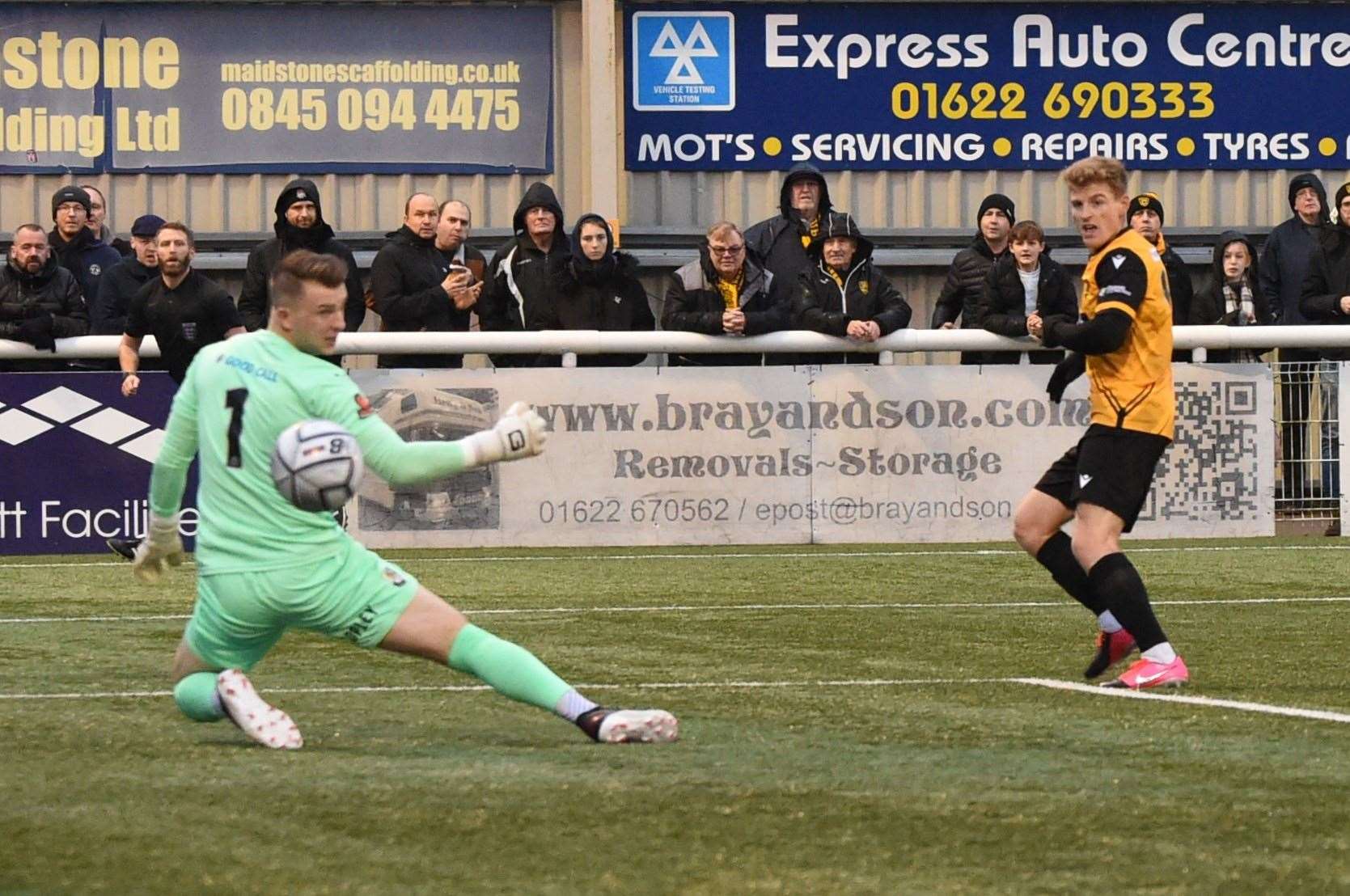 Jack Barham gives Maidstone the lead against Dartford Picture: Steve Terrell