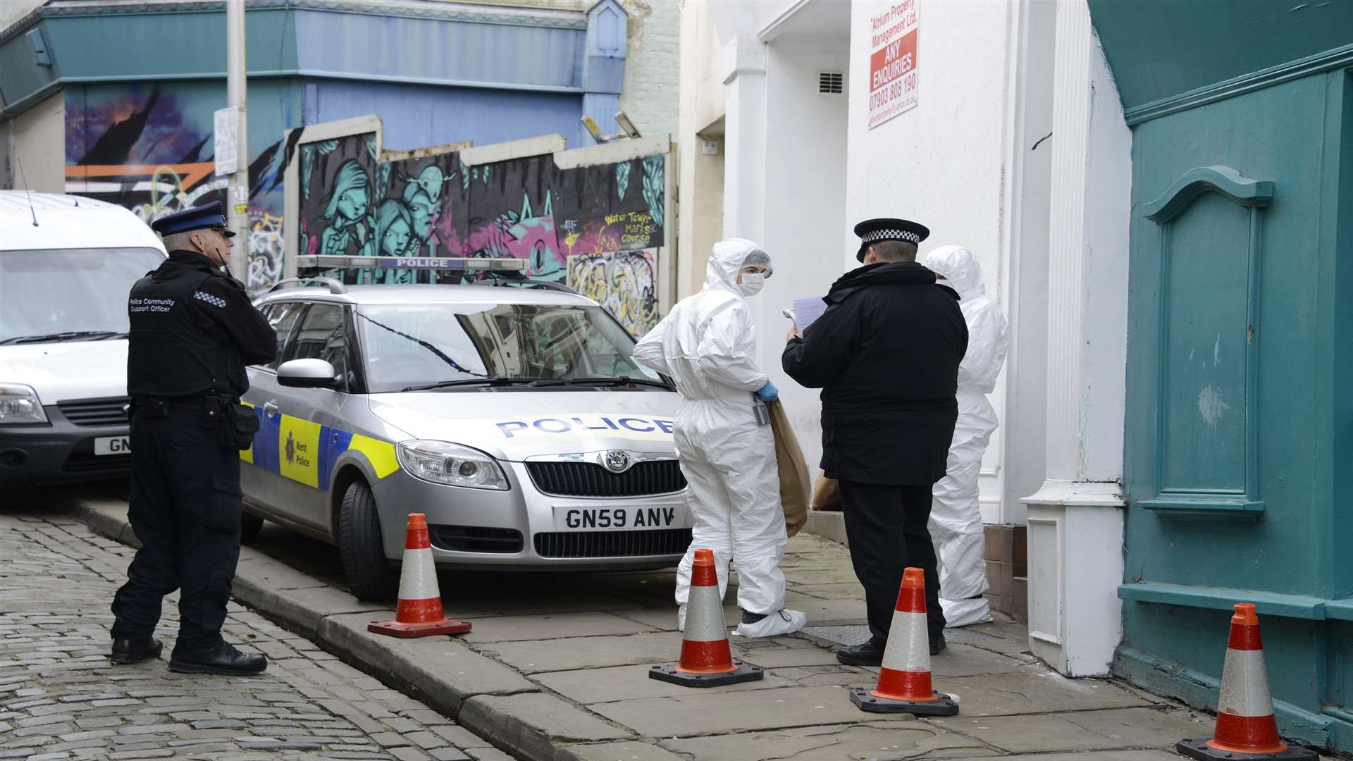 Police investigating the incident at Folkestone's Old High Street.