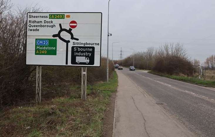 Approaching Grovehurst roundabout on the A249 at Kemsley