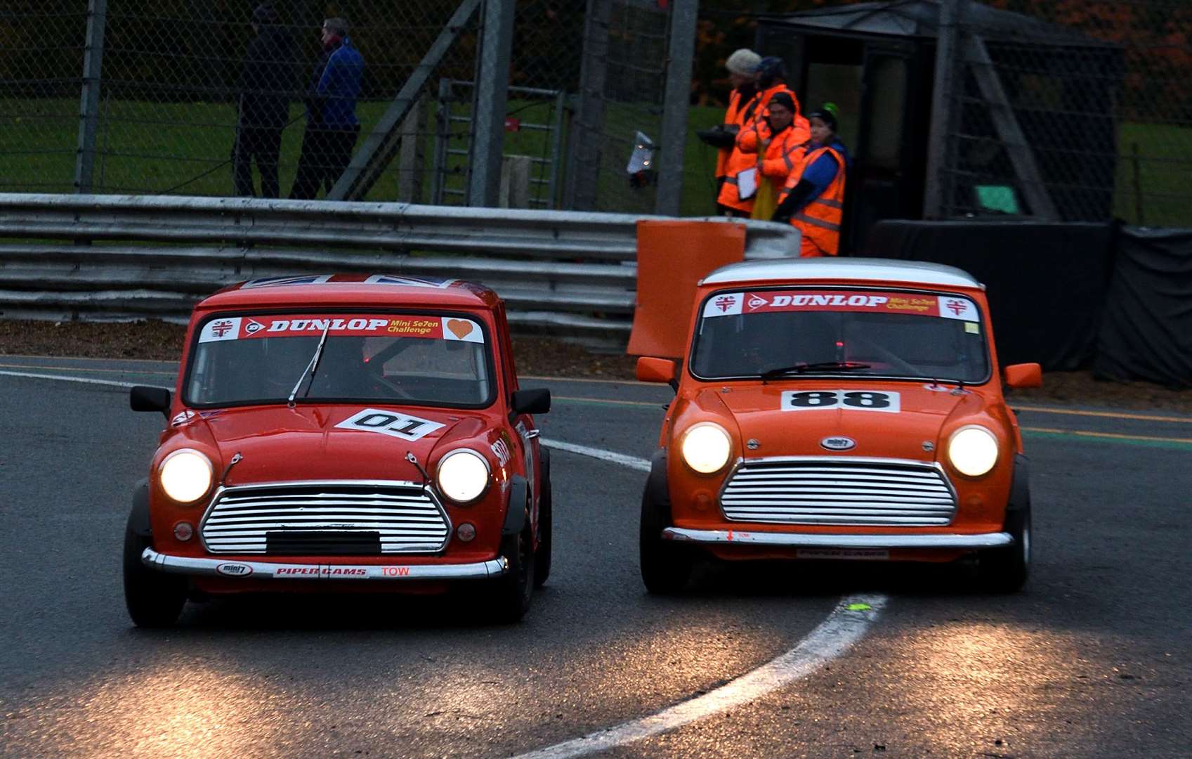 Former BTCC champion Andrew Jordan (88) took three wins in the Mini Se7en class in the Dunlop Mini Winter Challenge. He's pictured overtaking his former touring car team-mate Jeff Smith around the outside of Druids