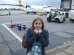 Emma shows her nerves before boarding plane