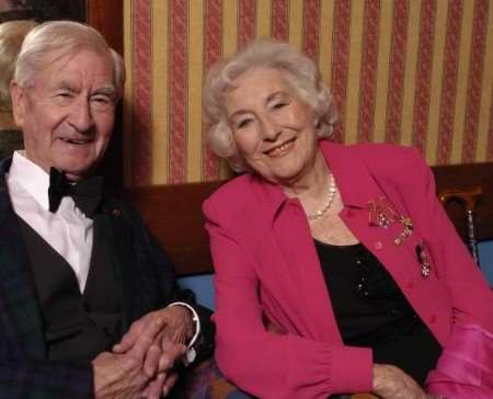 HAVING A BALL: Dame Vera Lynn with actor Bill Pertwee. Picture: NICK JOHNSON