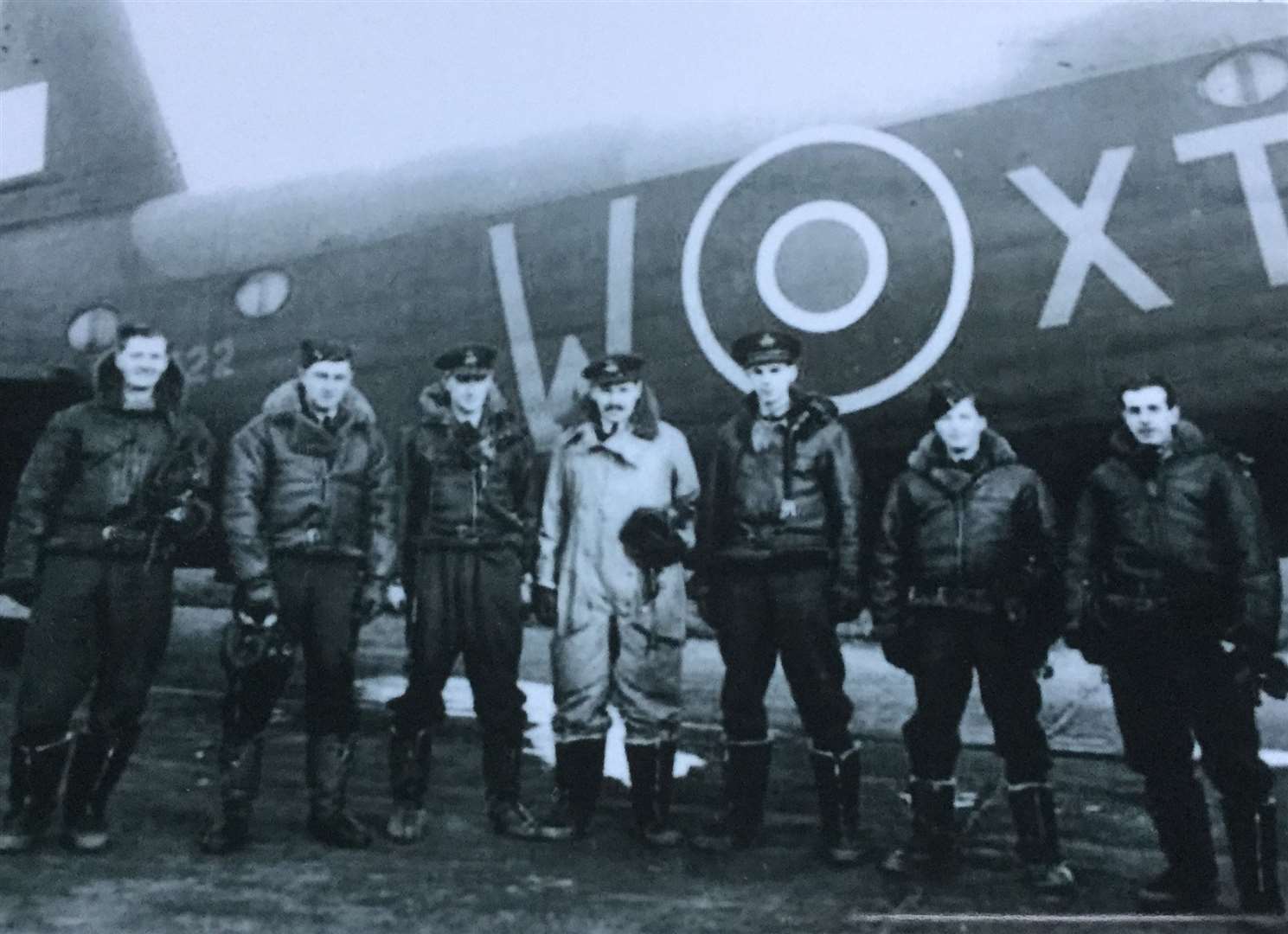 Sgt Leonard Shrubsall, far right, with the six other crew members of the Short Stirling Bomber