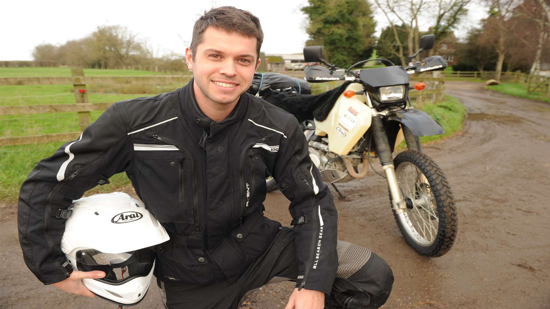 Aaron Mitchell is going round the world on his motorbike. Picture: Steve Crispe