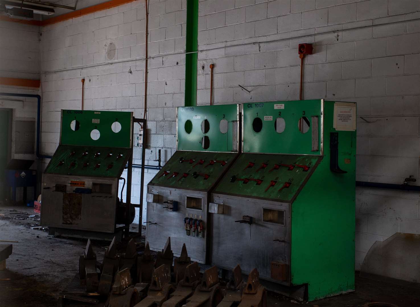 Some machinery remains from the site's heyday such as these air brake testers