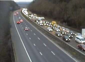 Traffic queuing on the M25 near junction 4