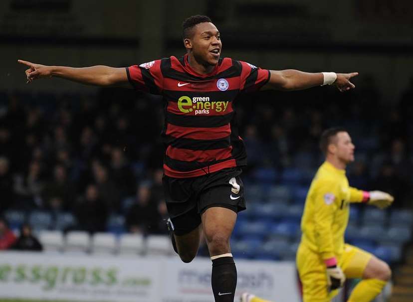 Britt Assombalonga moved to Nottingham forest for £5.5m. Here he is celebrating a goal against the Gills in December