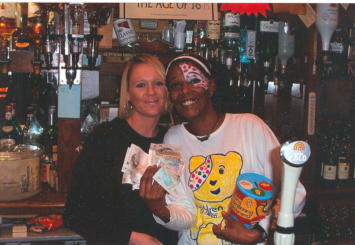 Barmaid Tasha Shambrook with apprentice Ziggy Simmons raising money for Children In Need in 2007 at the Red Lion. Picture: Bill Allan