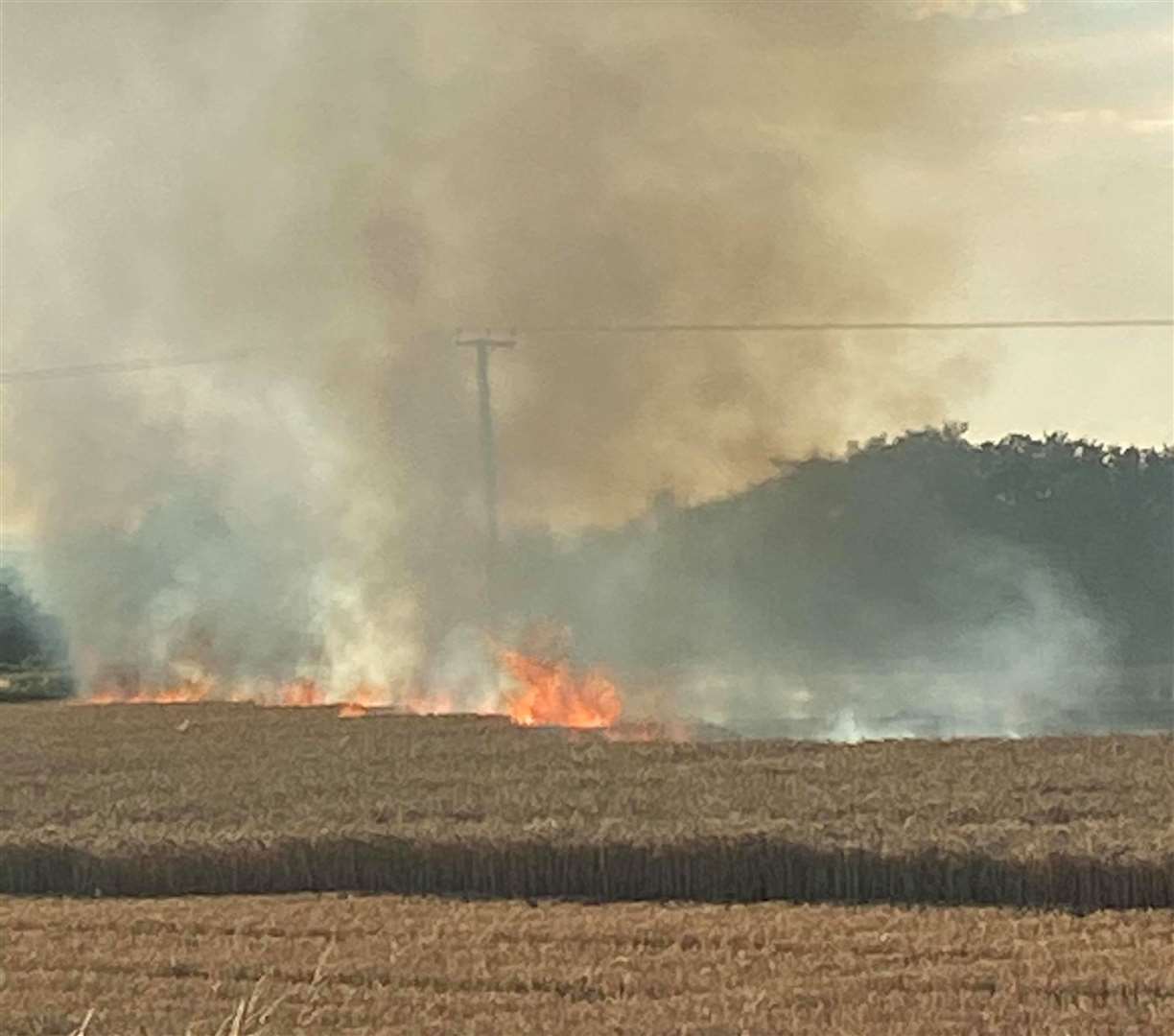 The crop fire near Birchington yesterday. Picture: Manston Matthew