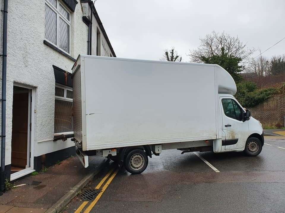 The van collided with the living room wall yesterday afternoon. Picture: Steve Pennell
