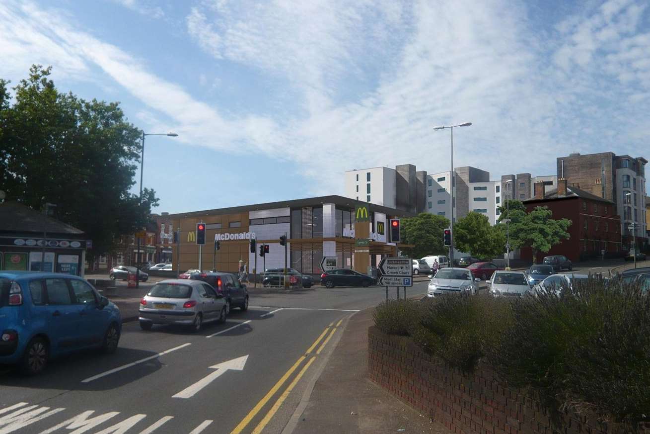 An artist's impression of how Maidstone's first McDonalds Drive thru restaurant would look on the corner of The Broadway and Barker Road