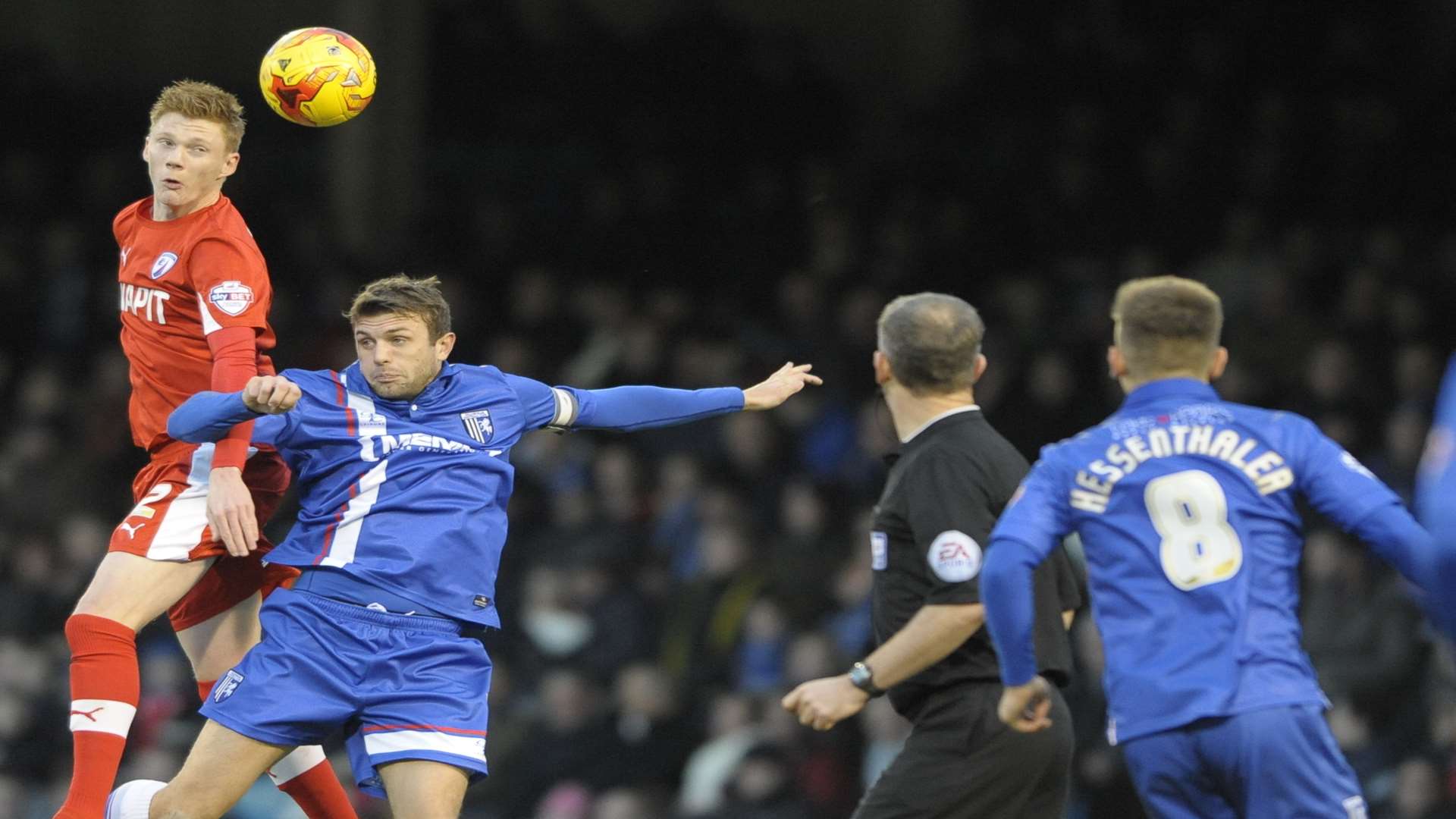 Gills skipper Doug Loft springs into action against Chesterfield Picture: Barry Goodwin