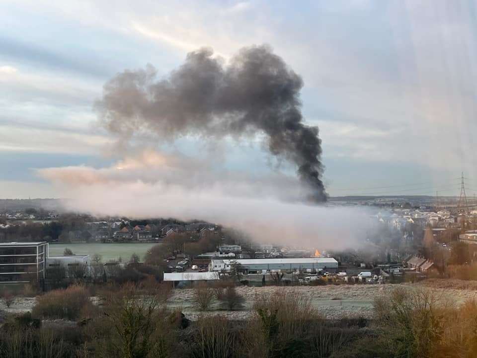 Smoke could be seen across Northfleet following a caravan fire in Springhead Road. Picture: Alfie Gannon