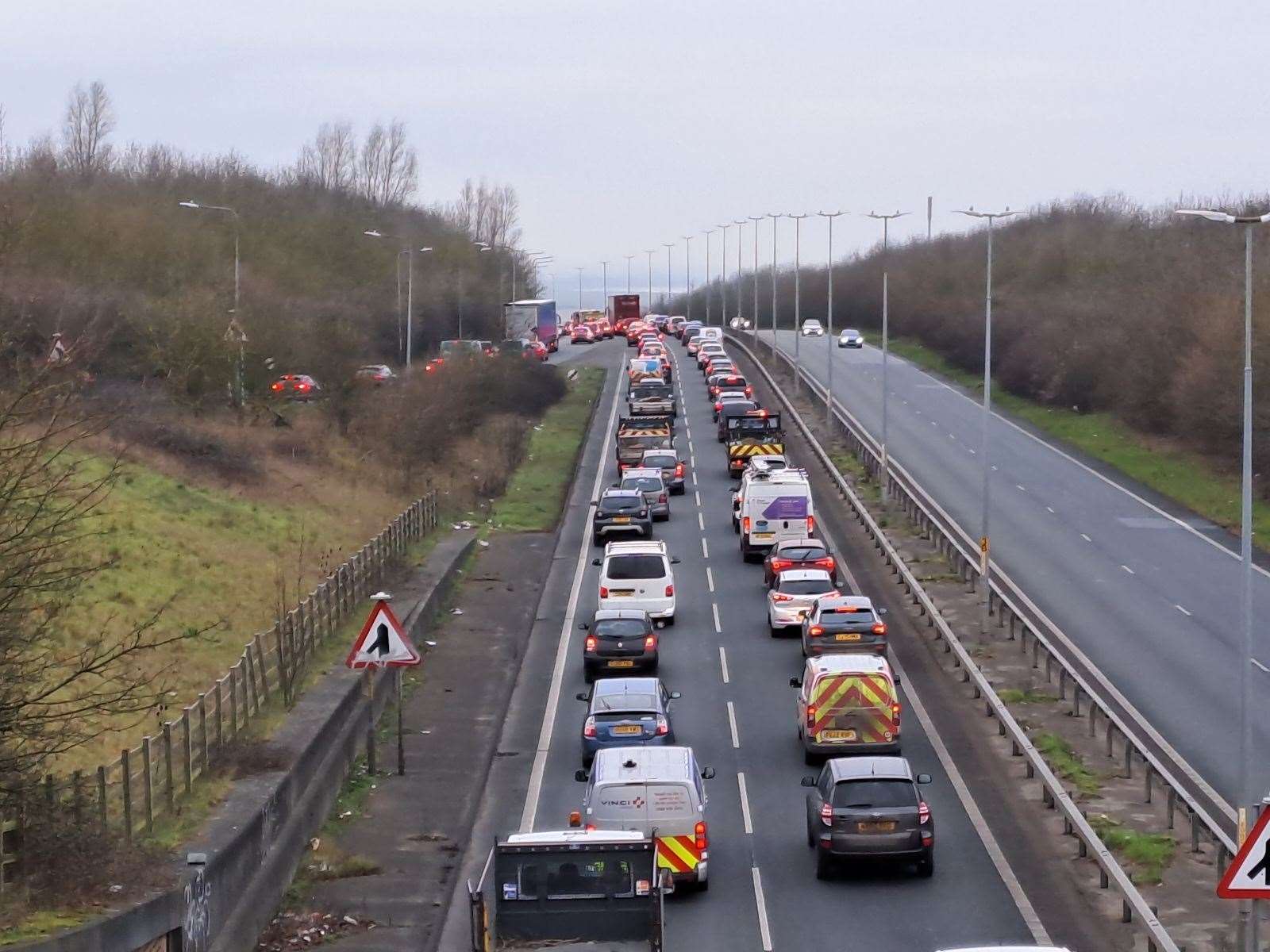 Huge queues along the A299 between Whitstable and Faversham this morning. Picture: KM
