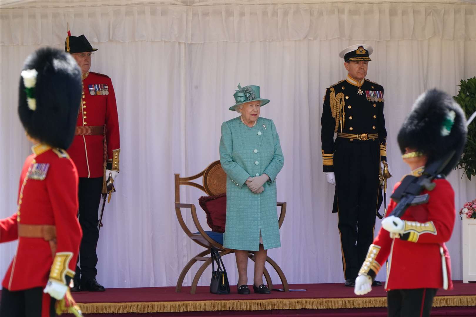 The monarch stood during the national anthem (Paul Edwards/The Sun/PA)