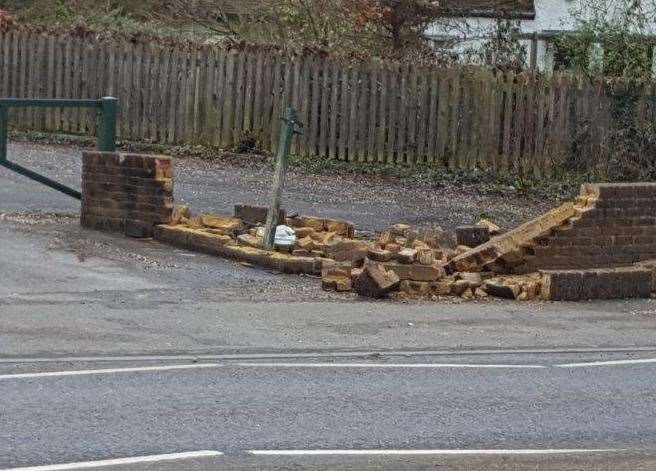 A damaged wall on the A20 following a crash. Picture: Vicky Ellis