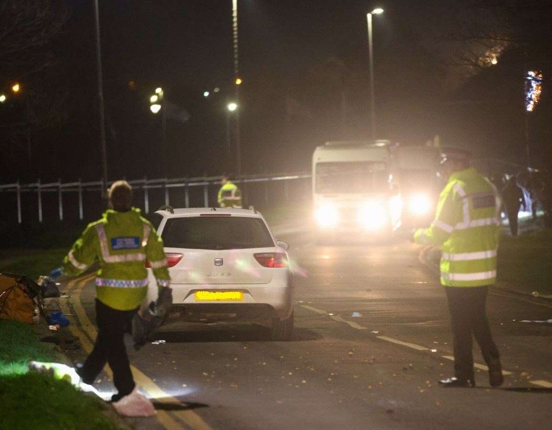 Police at the scene of the crash at Leysdown on Tuesday night. Picture: UKNIP (61164187)