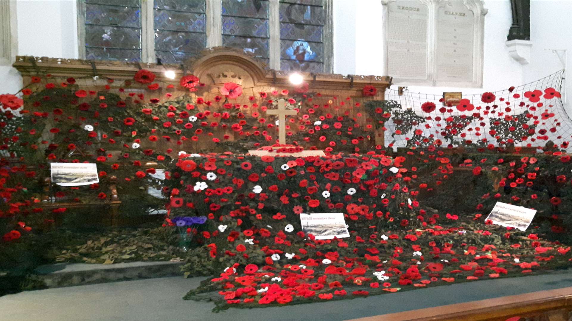 The stunning display made up of more than 2,500 handcrafted poppies inside Kingsdown church