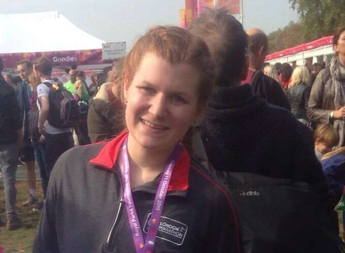 Gemma at the finish line of the 2015 Royal Parks Half Marathon