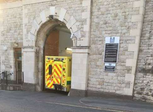 An ambulance entering the prison