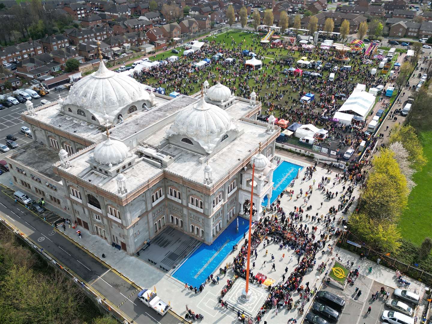 An aerial image of the parade at the Sikh Gurdwara in Gravesend. Credit: Jason Arthur