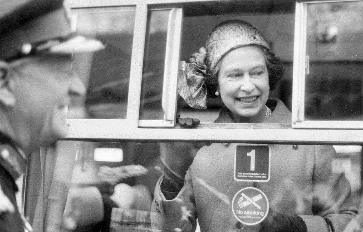 The Queen at Maidstone East Station following a visit to Leeds Castle in March 1981 - three months before the Trooping of the Colour