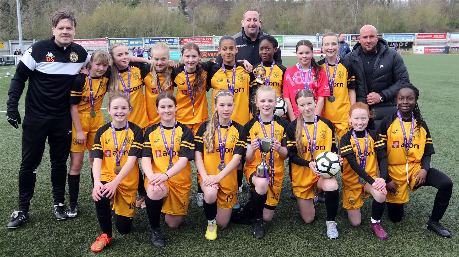 Cray Wanderers celebrate winning the Kent Merit Under-13 Girls Cup Final. Picture: PSP Images