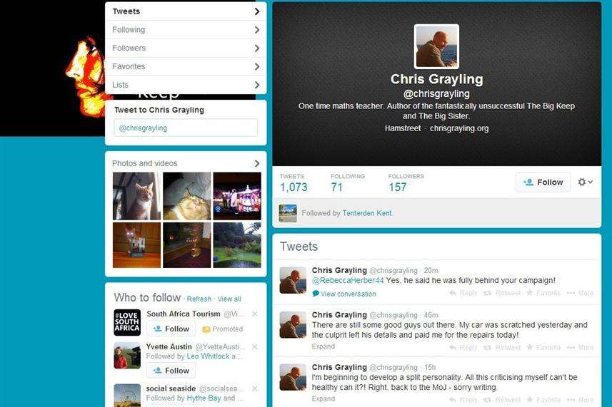 The author Chris Grayling's Twitter page
