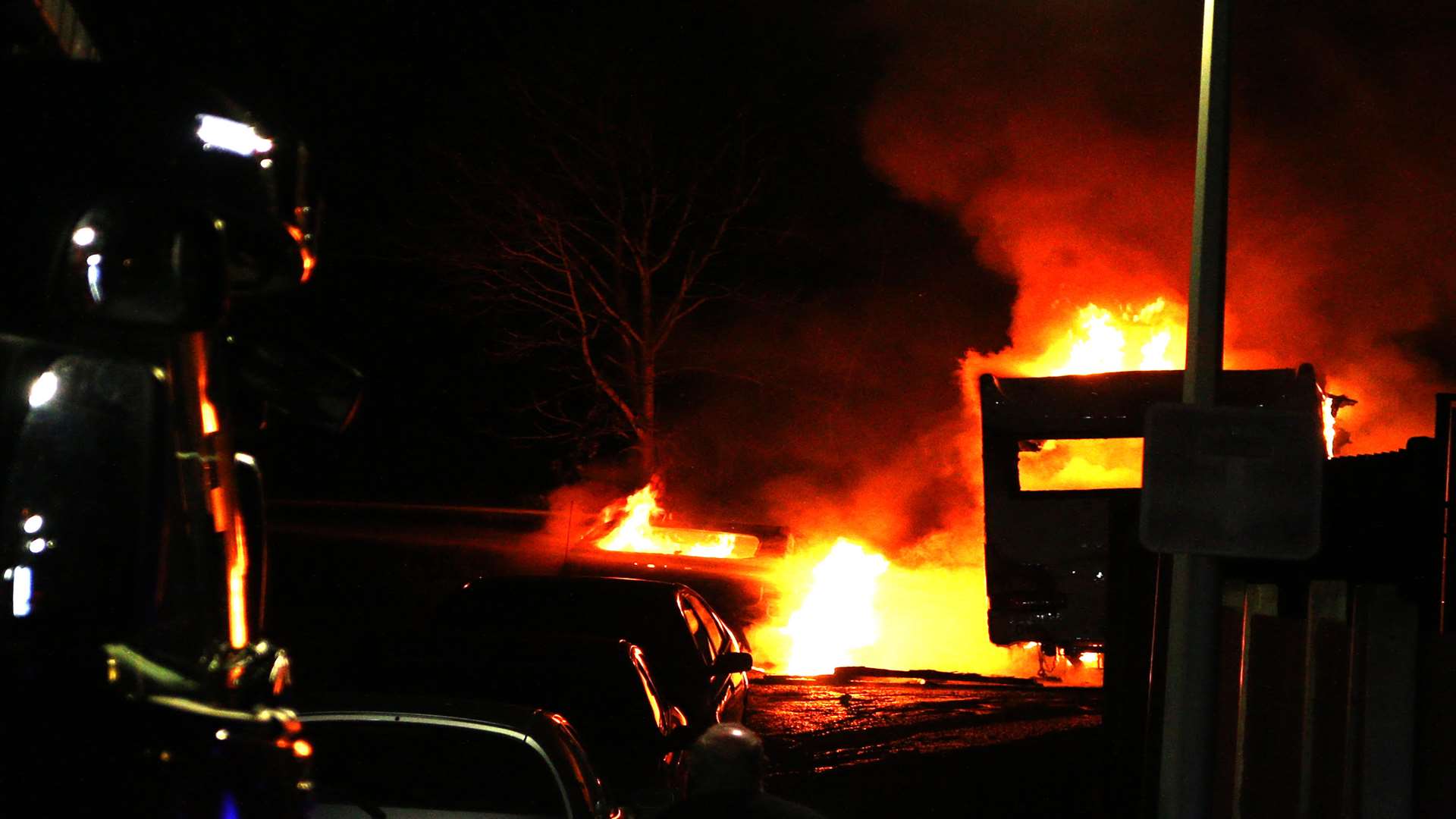 The caravan was engulfed by flames. Picture: Keith Thompson.