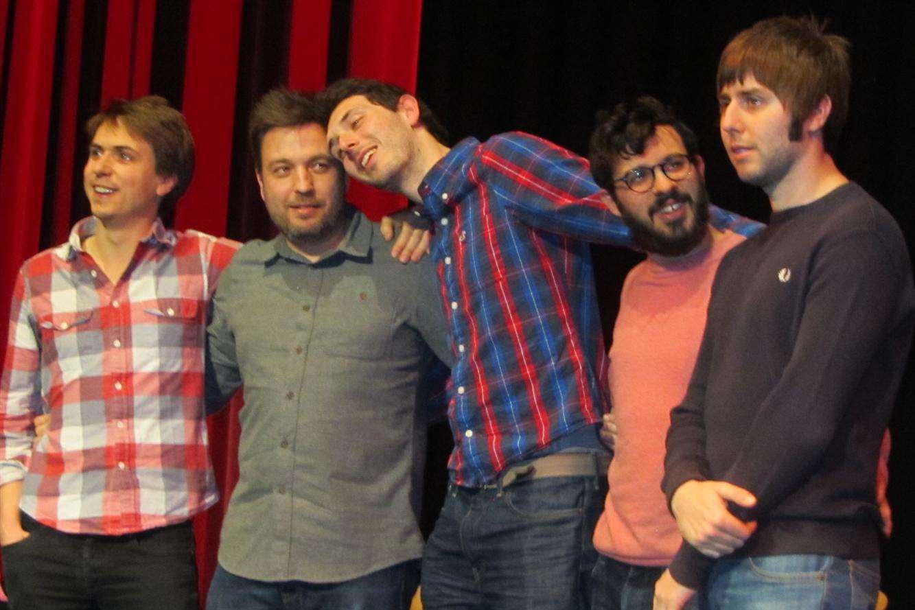 From left, Joe Thomas, writer Damon Beesley, Blake Harrison, Simon Bird and James Buckley