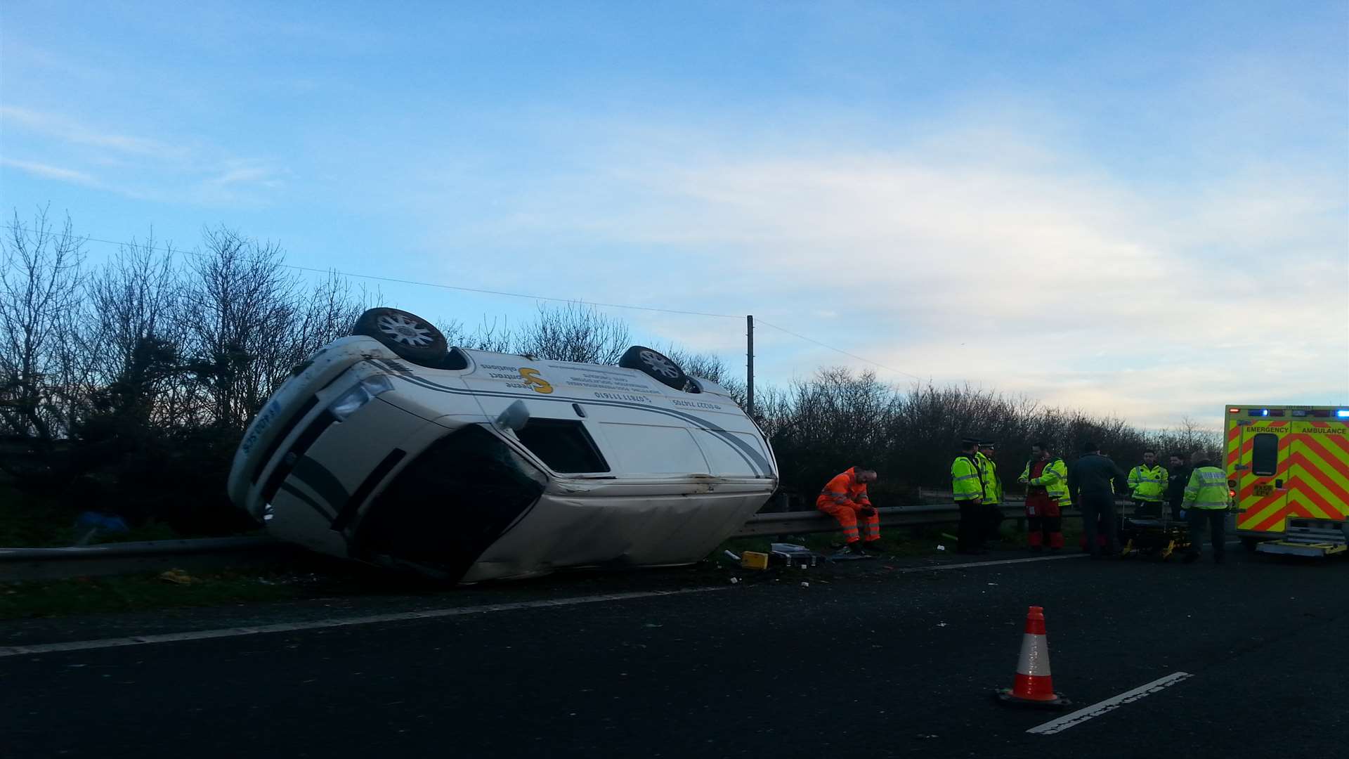 A van overturned near the Staplestreet turn-off during the morning rush hour