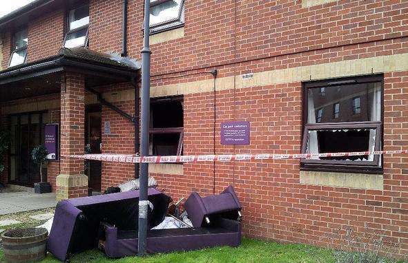 Damaged furniture outside Folkestone's Premier Inn after a bedroom fire on Wednesday, November 14. Picture: Kent_999s on Twitter