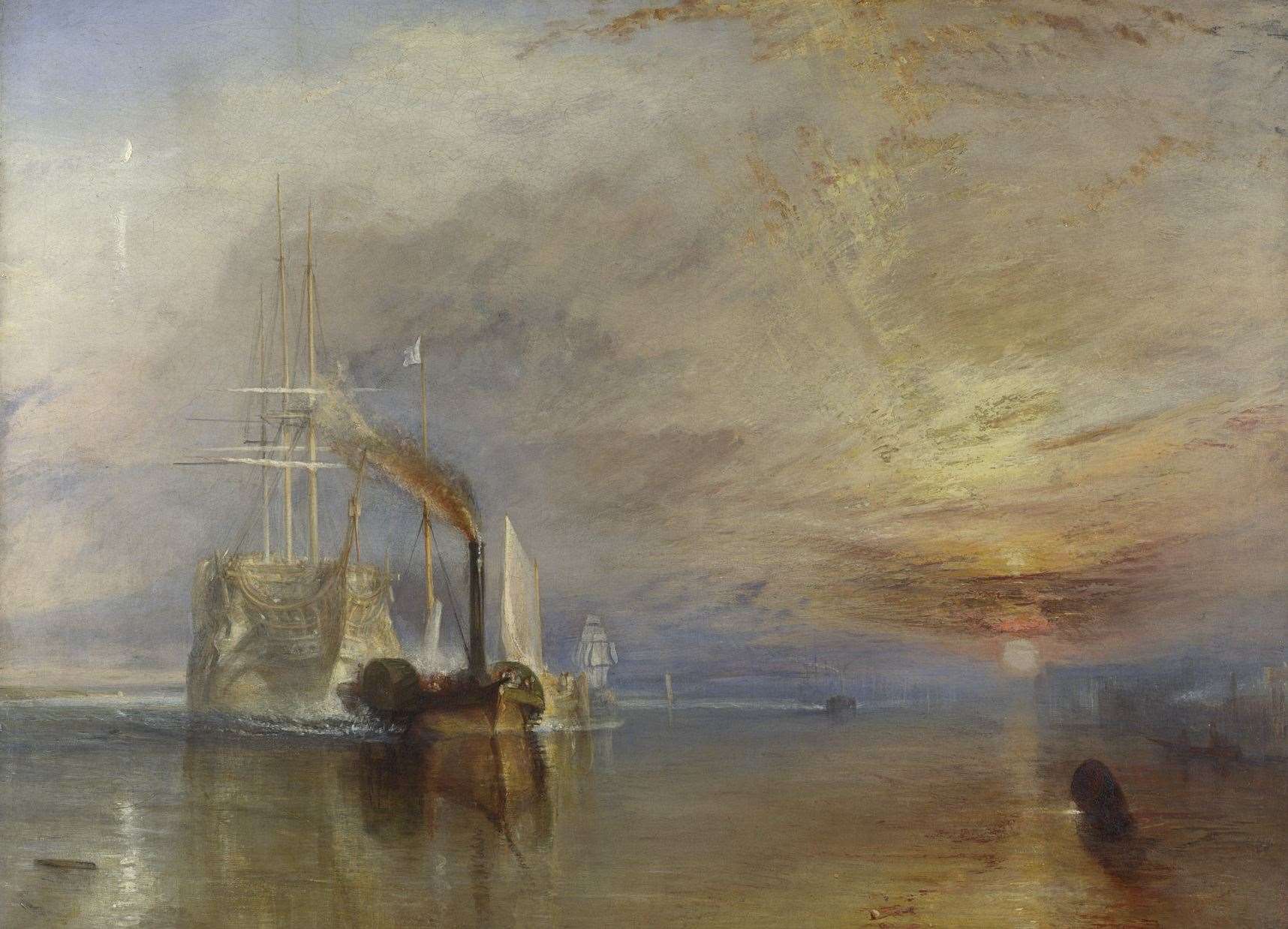 The Fighting Temeraire off Sheppey on its final journey to the scrapyard. It had fought valiantly at the Battle of Trafalgar in 1805. The oil painting is by artist JMW Turner. Picture: National Gallery