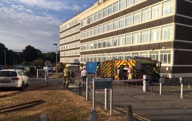 Fire crews at the Folkestone police station in Bouverie Road West