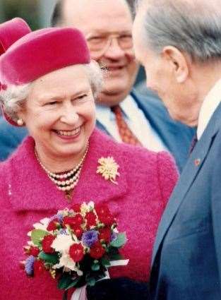 The Queen meeting French President Francois Mitterand at Calais just before the formal opening of the Channel Tunnel in May 1994