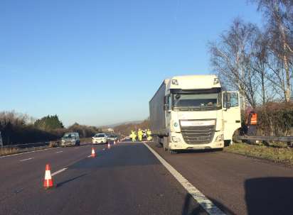The truck at the side of the road on the M20. Picture: Kent Police RPU