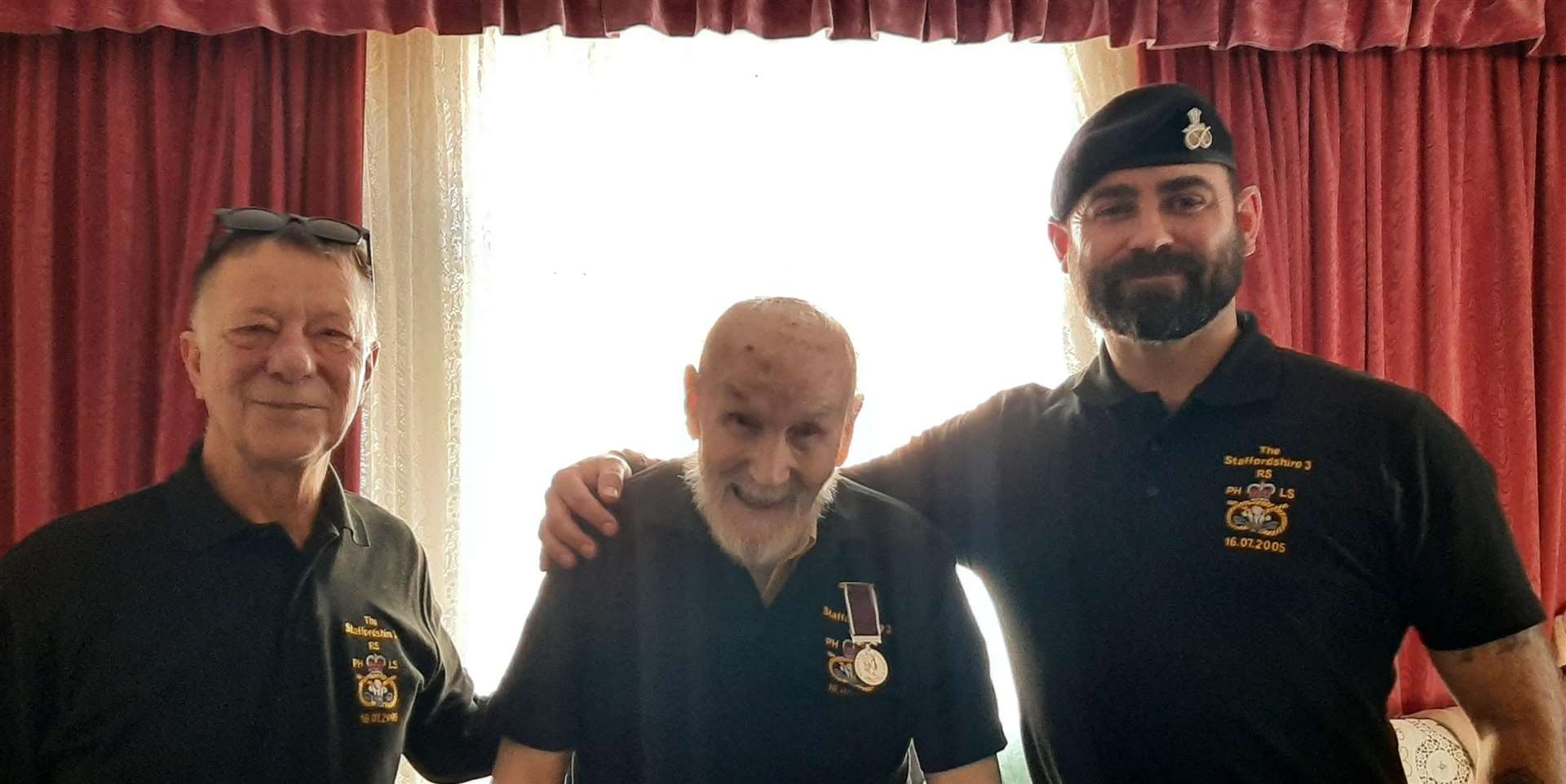 Army veteran Ronald Brown, centre, with Gordon Moore, left, and Anthony Frith, right, from the Staffordshire Regiment