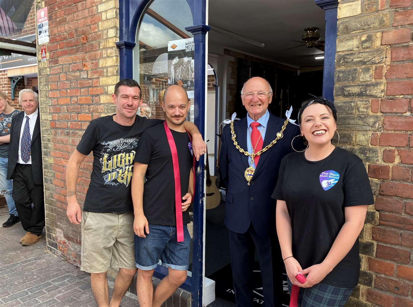 The Mayor of Maidstone Gordon Newton (centre) with (left-right) Steve Wright, director of Toothless Music, and Rock Music School co-directors Kim Blundell and Katie Lawrance