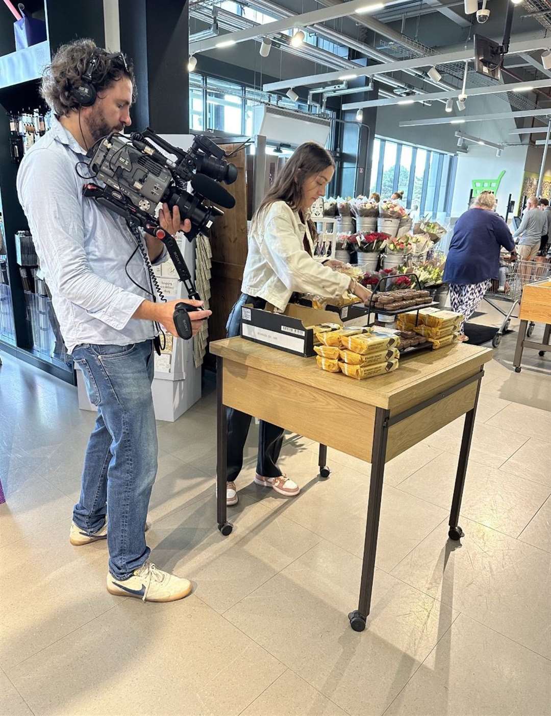 Abbie Smallwood during filming of the ITV show Inside M&S
