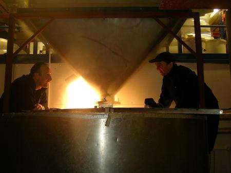 Brewers James Sandy, left, and Eddie Gadd decide on the flavour of their special ale
