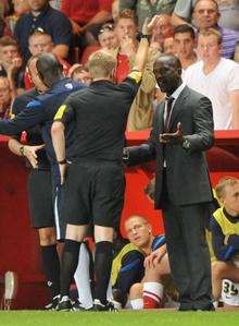 Charlton Athletic manager Chris Powell is sent to the stands